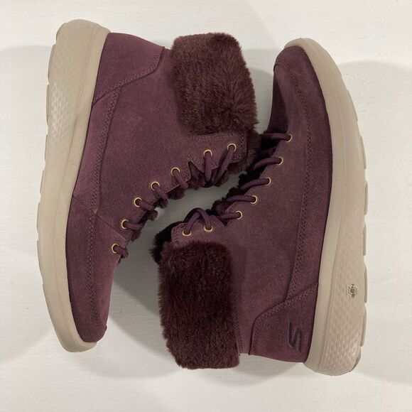 Skechers On The Go Women's 8.5 Burgundy Water Resistant Suede Ankle Boots Winter - Picture 3 of 11